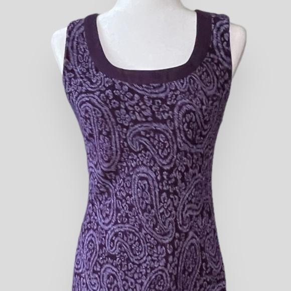 90’s Purple & Black Maxi Dress with Satin Trim & Paisley Pattern Size 6P - Picture 2 of 7